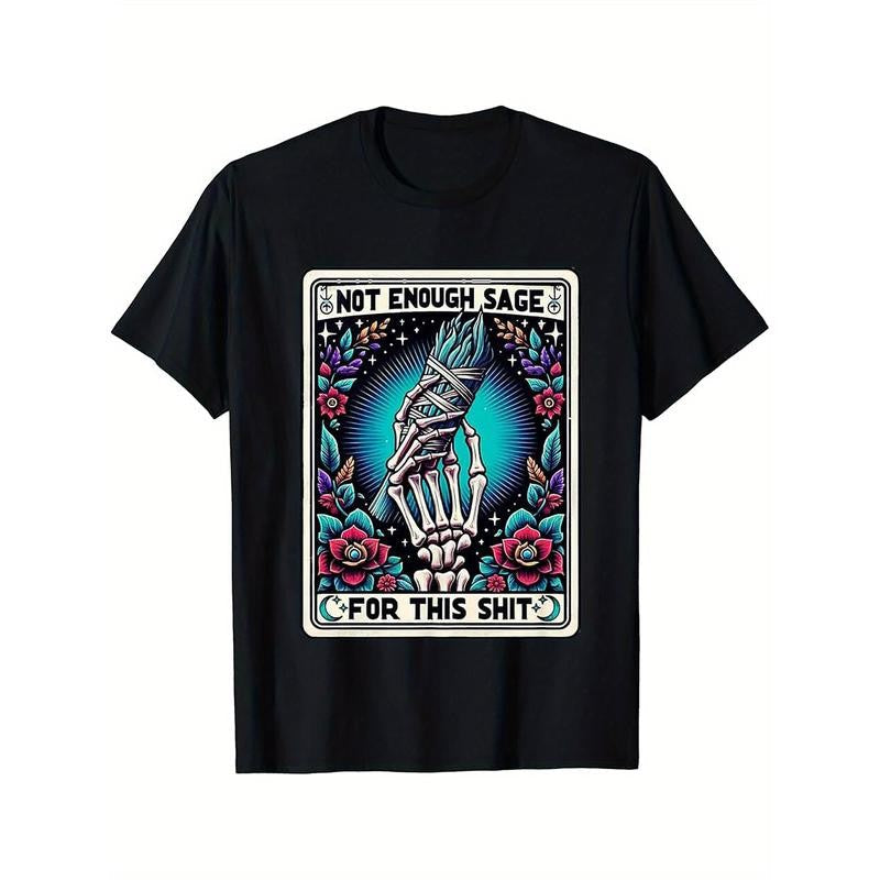Made In USA Classic Fit Men's Tarot Not Enough Sage for This Shit Print Novelty Vintage T-Shirt, Funny Pattern Retro Chill Breathable