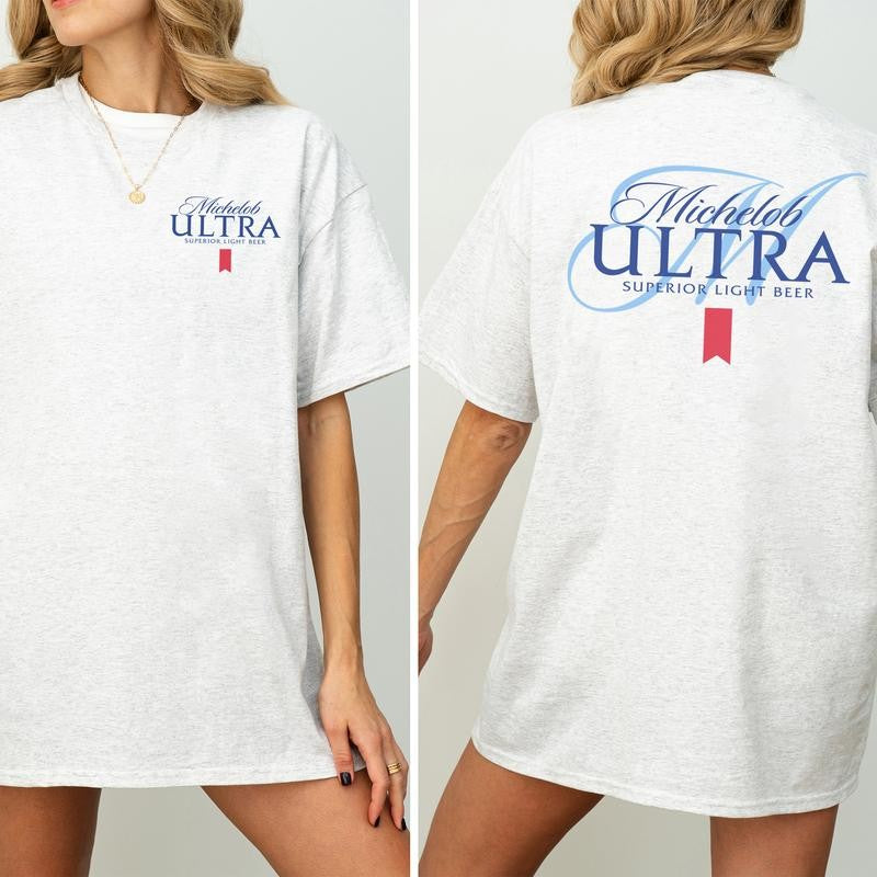 Vintage Michelob Ultra Shirt 2-Sided, Retro Light Beer Printed Tee, Drinking Shirt For Men, Soft Cotton Fabric T-shirt, Women's Top, Casual Womenswear