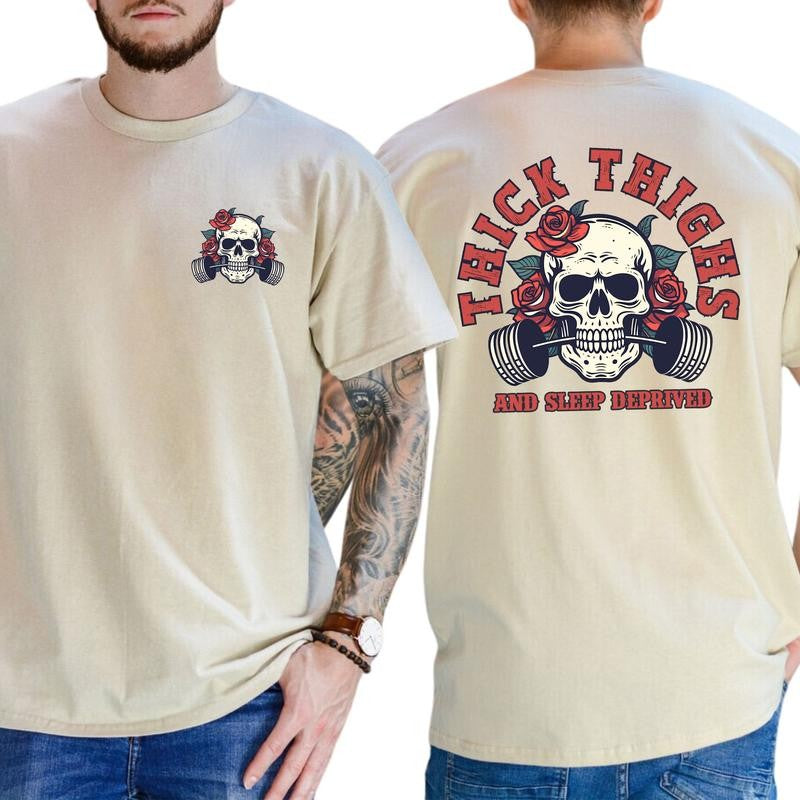 Casual, 2-sidedThick Thighs and Sleep Deprived Shirt, Full Color, For Men ,Gift For men, Casual.