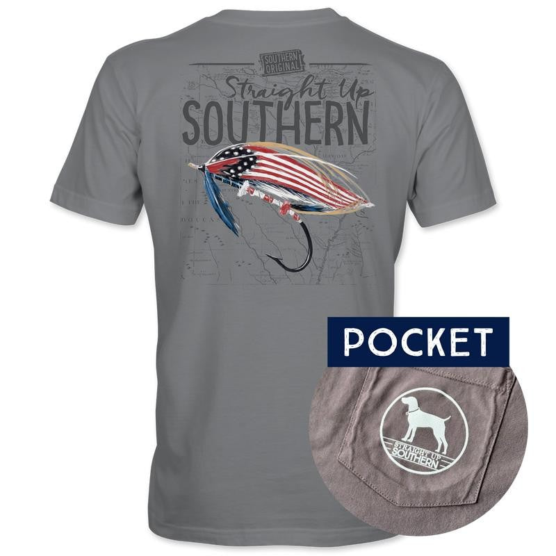 American Lure - American Flag Fly Lure Pocket Tee - Grey