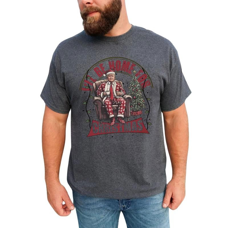 Trump I'll Be Home for Christmas Sweatshirt, Humorous Trump Christmas Shirt, Christmas Republican Sweater, Menswear Casual Top, Classic Daily, Shirt Cotton