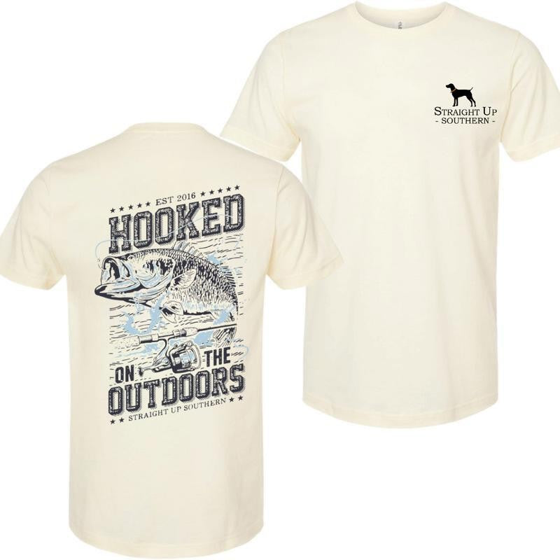 Hooked Outdoors T-Shirt - Summer Outfits, Regular Fit Short Sleeve Crew Neck T-Shirt for Men, Casual Comfy Knitting Top for Summer