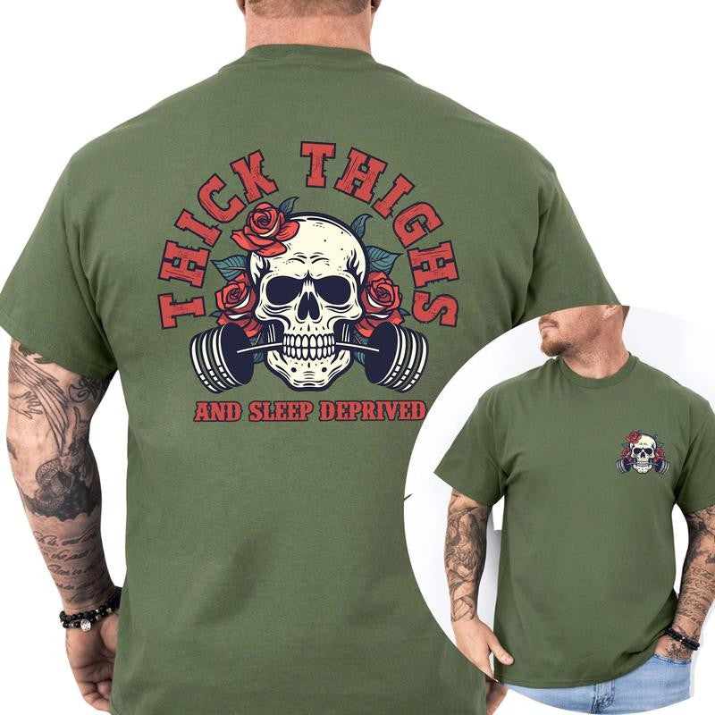 Casual, 2-sidedThick Thighs and Sleep Deprived Shirt, Full Color, For Men ,Gift For men, Casual.