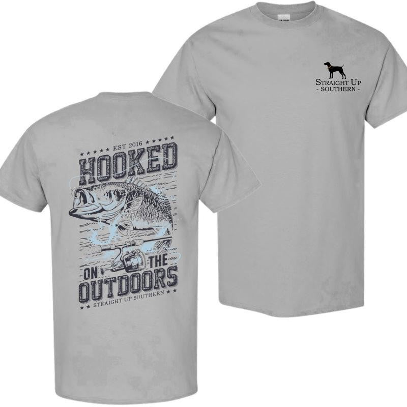 Hooked Outdoors T-Shirt - Summer Outfits, Regular Fit Short Sleeve Crew Neck T-Shirt for Men, Casual Comfy Knitting Top for Summer