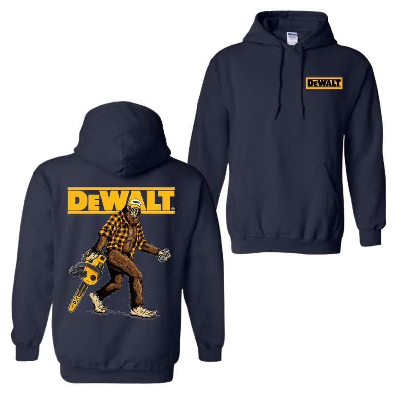DeWalt Hoodie with Bigfoot Chainsaw Design for Tool and Adventure Enthusiasts - Classic Fit Unisex Hoodie, Menswear