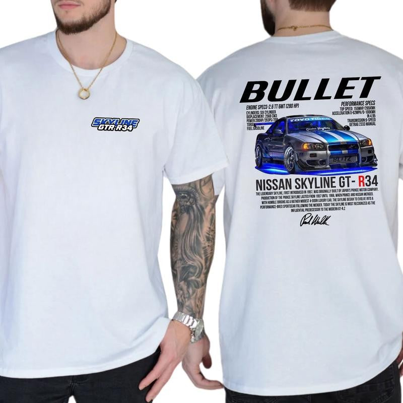 Bullet Skyline Nissan GTR T-shirt, Fast Car T-shirt, Soft Fabric Short Sleeve Shirt