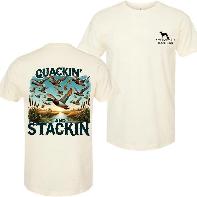 Stackin' n Quackin' - Duck hunting t-shirt- Hunting T-Shirt - Summer Outfits, Regular Fit Short Sleeve Crew Neck T-Shirt for Men, Casual Comfy Knitting Top for Summer
