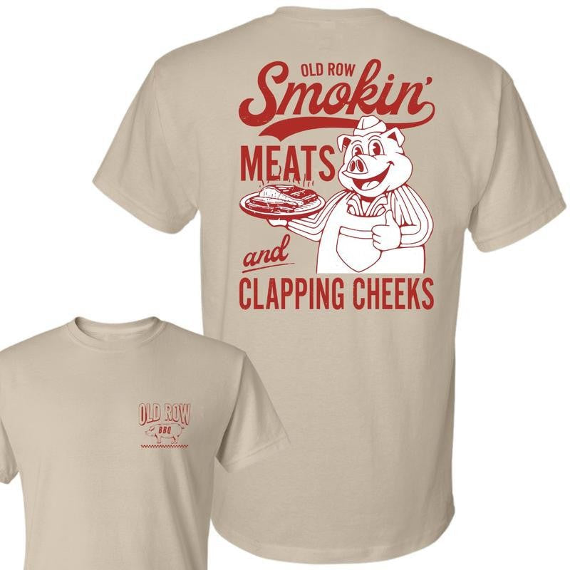 Old Roow Outdoors Unisex T-Shirt, Smokin' Meats and Clapping Check V2, Funny Cotton Shirt, Full Colors, For Men, For Women