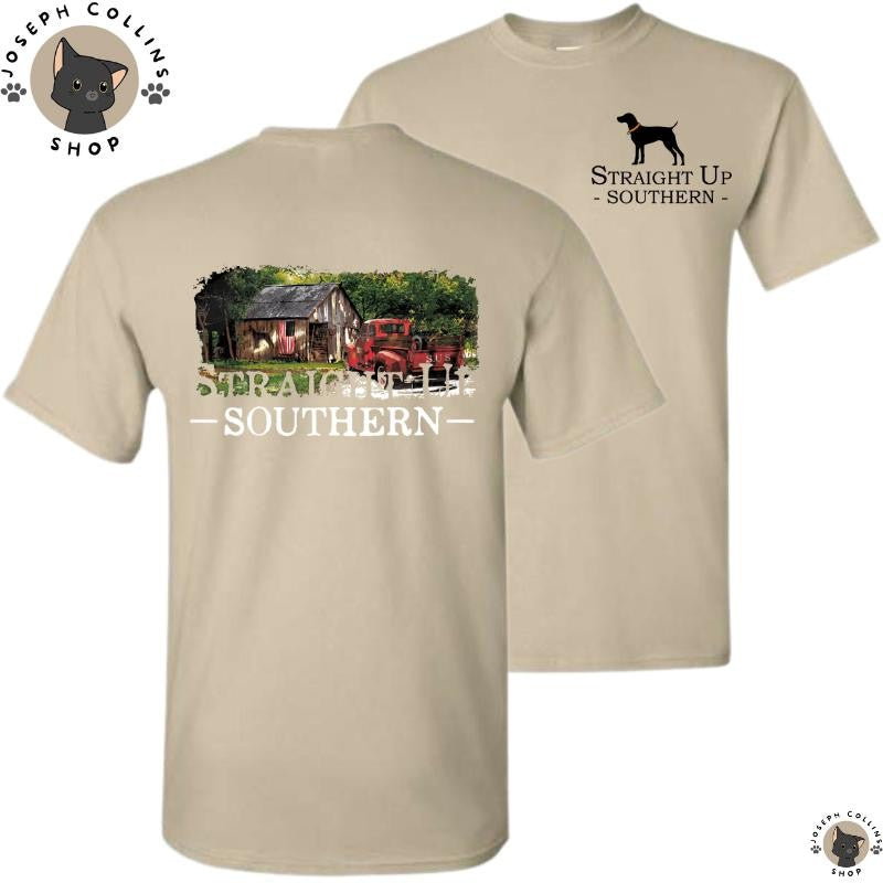Farmhouse Classic Truck - Men's Short Sleeve T-Shirt - by Straight Up Southern - Summer Outfits, Regular Fit Short Sleeve Crew Neck T-Shirt for Men, Casual Comfy Knitting Top for Summer