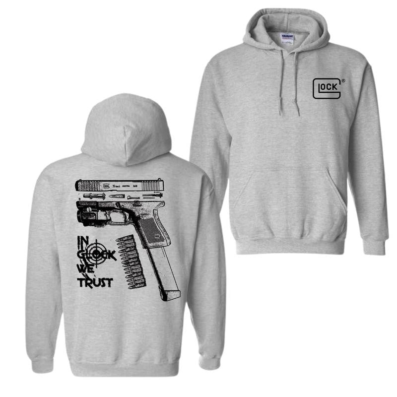 In GLock We Trust Hoodie, Glock Hoodie, Full Color 2 Sided, Men's and Women's Classic Fit Long Sleeve Hoodie