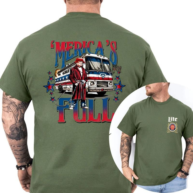 Trump Merica Full shirt,Trump Miller Litee shirt,Trump 47 Make America Great Again, Casual Menswear, Classic Cotton Top, Soft Fabric Shortsleeve Shirt