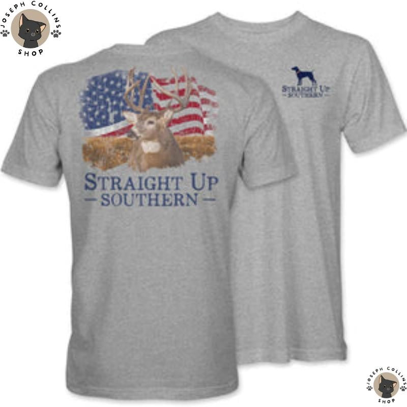 Whitetail America - Men's Short Sleeve T-Shirt - by Straight Up Southern - Summer Outfits, Regular Fit Short Sleeve Crew Neck T-Shirt for Men, Casual Comfy Knitting Top for Summer