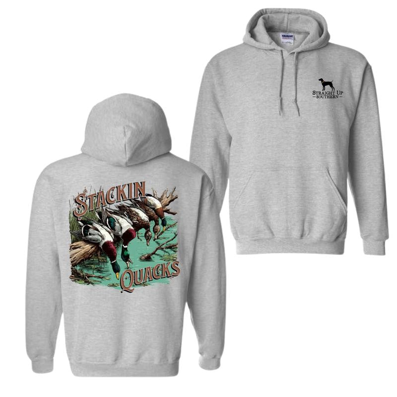 Straight Up Southern Hoodie - 'Stackin Quacks' Hoodie - Hunting Design With River Duck Image And Slogan 'Stackin Quacks', Full Of Southern Style And Passion For Hunting
