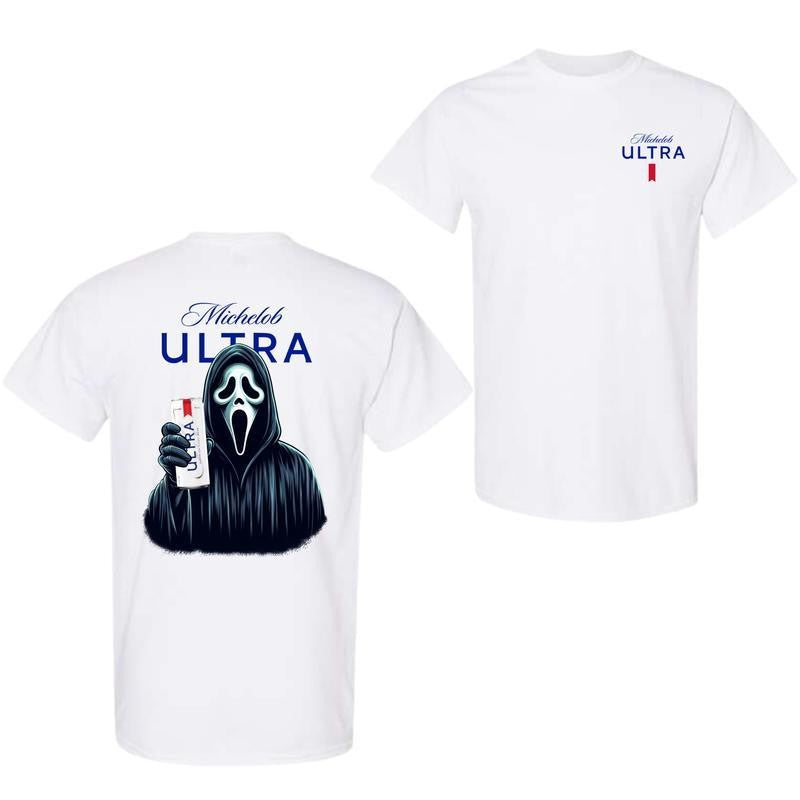 Michelob Ultra Beer, Michelob Ultra Ghost Face Halloween 2 Sided T-Shirt, Michelob Ultra Halloween Shirt, Halloween Shirt, For Men, For Women, Halloween Cute