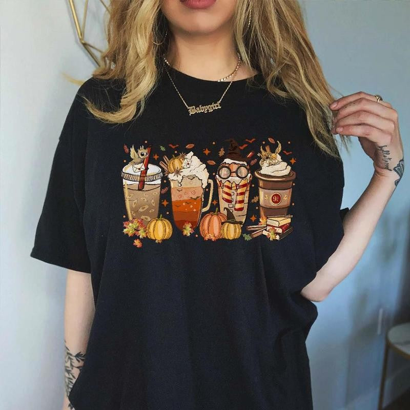 Harry Fall Coffee Halloween Shirt, HP Wizard Drink Cups Sweatshirt, Pumpkin Spice Latte, Wizard House, Hogwarts School, Harry Magic, Family Halloween Party, Autumn Vibes Sweatshirt, Hoodie
