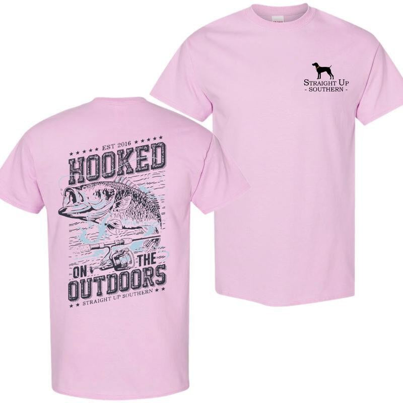 Hooked Outdoors T-Shirt - Summer Outfits, Regular Fit Short Sleeve Crew Neck T-Shirt for Men, Casual Comfy Knitting Top for Summer