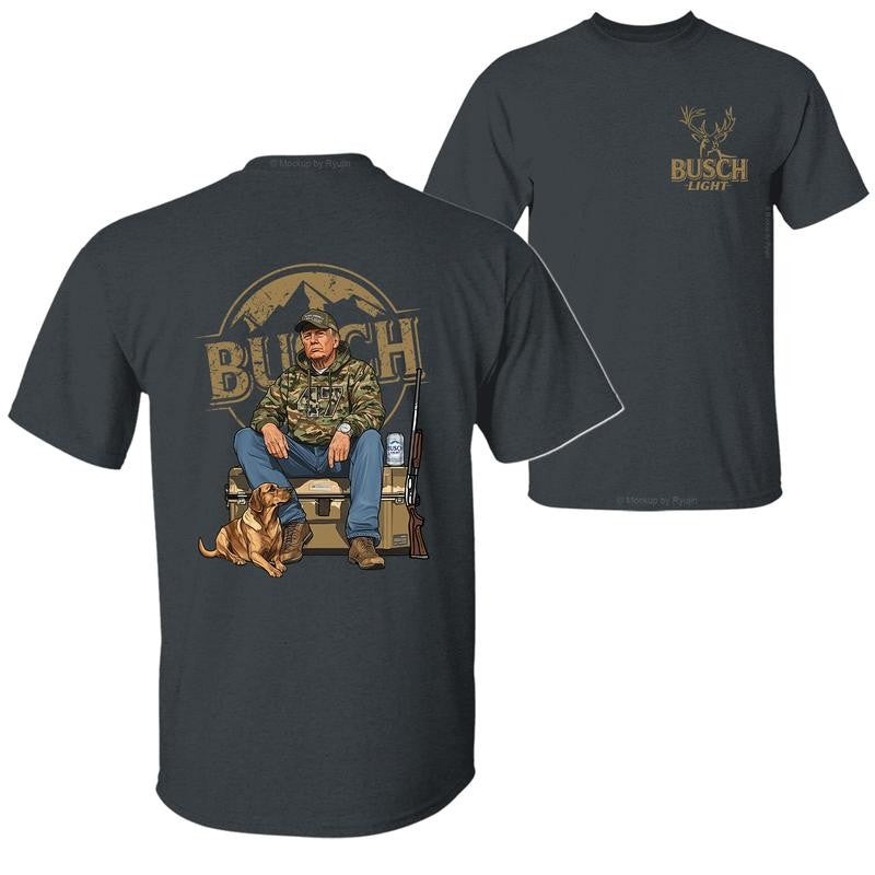 Busch Light Camo Trump Hunting T-Shirt, Trump Won 47th President Election 2 Sided Graphic Printed Unisex Classic Cotton T-shirt