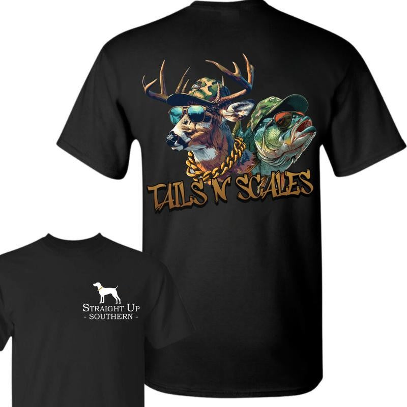 Tails & Scales t-shirt- Hunting T-Shirt - Summer Outfits, Regular Fit Short Sleeve Crew Neck T-Shirt for Men, Casual Comfy Knitting Top for Summer