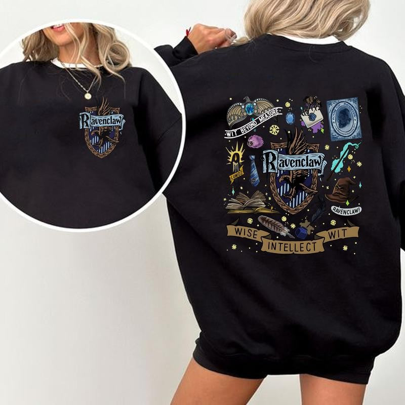 HP Wizard Houses 2 Sides Sweatshirt Hoodie Shirt, Gift for Fan Cotton Fit potterhead gift