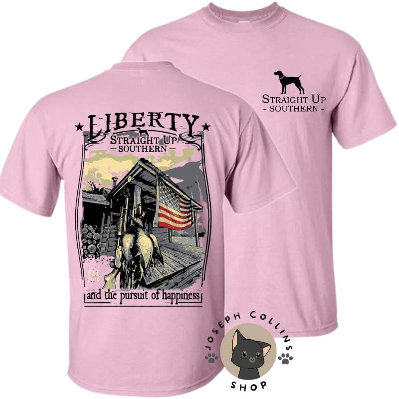 Liberty and the Pursuit of Happiness T-Shirt - by Straight Up Southern - Summer Outfits, Regular Fit Short Sleeve Crew Neck T-Shirt for Men, Casual Comfy Knitting Top for Summer