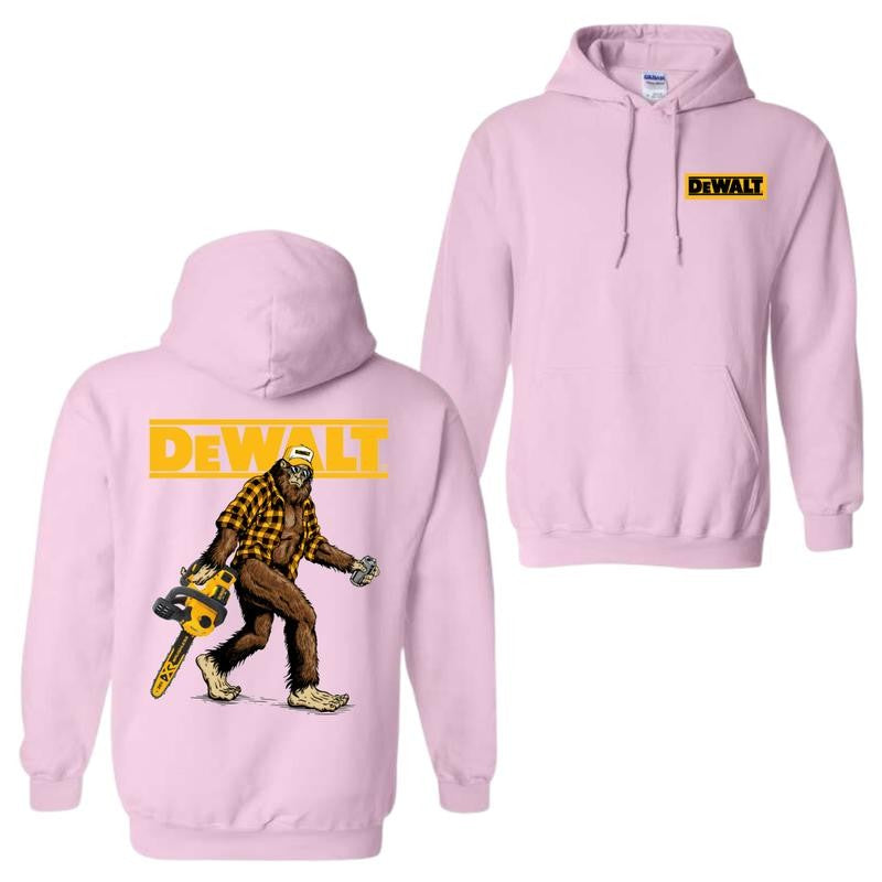 DeWalt Hoodie with Bigfoot Chainsaw Design for Tool and Adventure Enthusiasts - Classic Fit Unisex Hoodie, Menswear