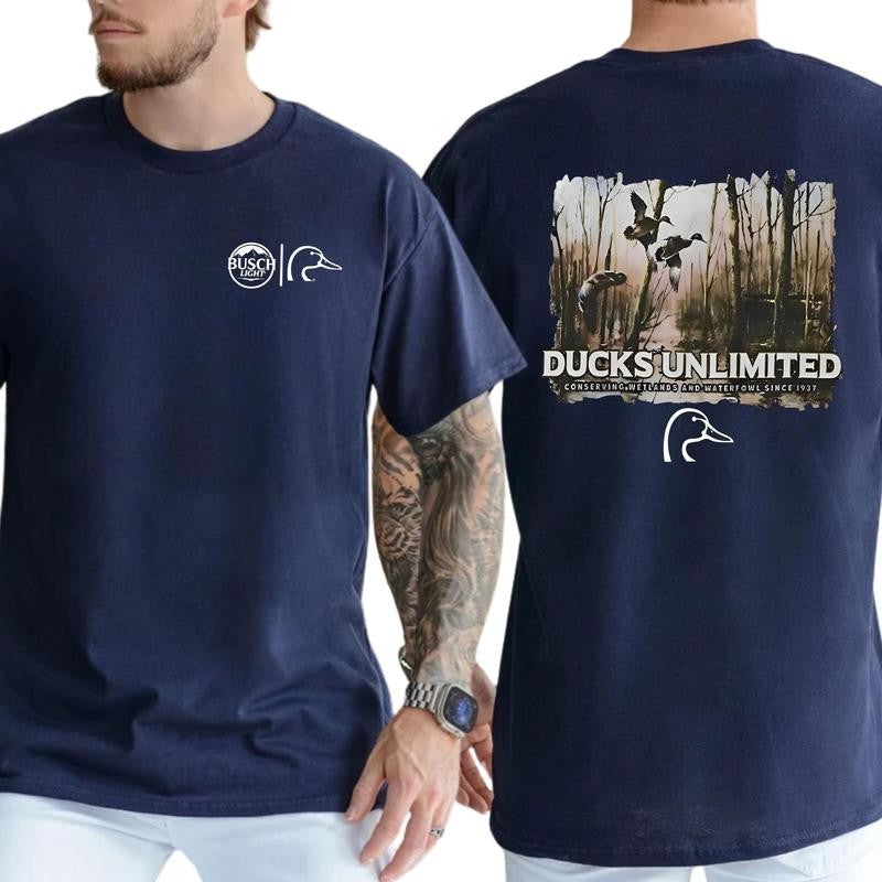 Casual, 2-sided Busch Light Ducks Unlimited T-shirt, Full Color, For Men ,Gift For men, Casual.