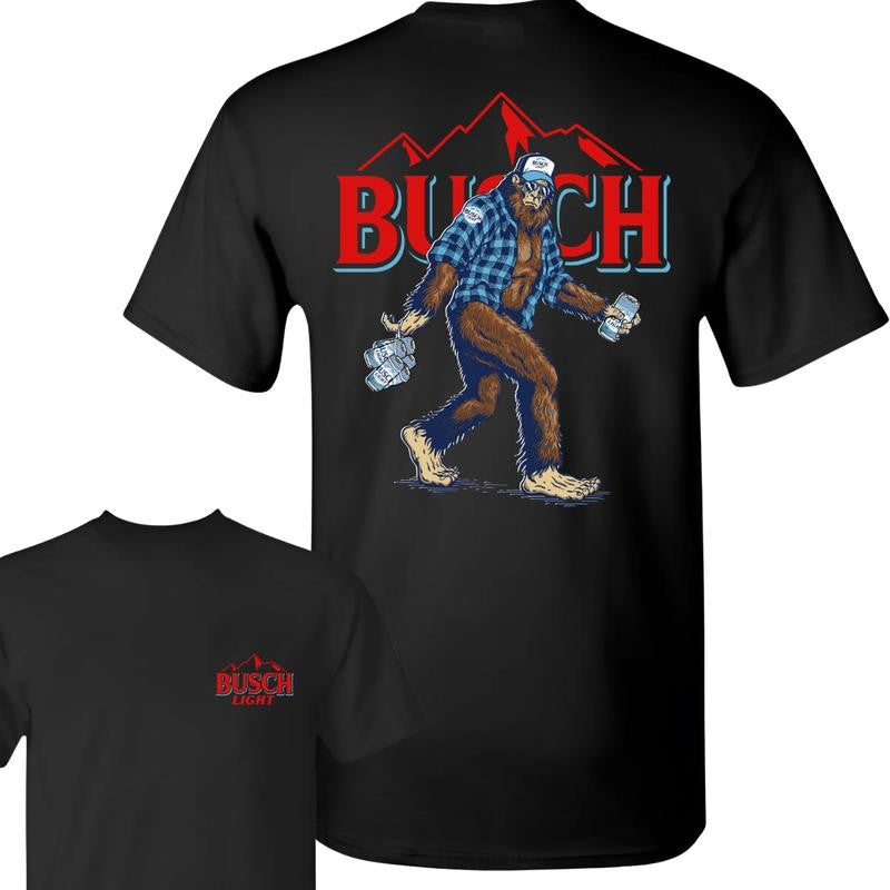 Bigfoot Busch Light Double Sided Tee Classic Cotton Tops Men's Crewneck T-shirt Menswear Collar