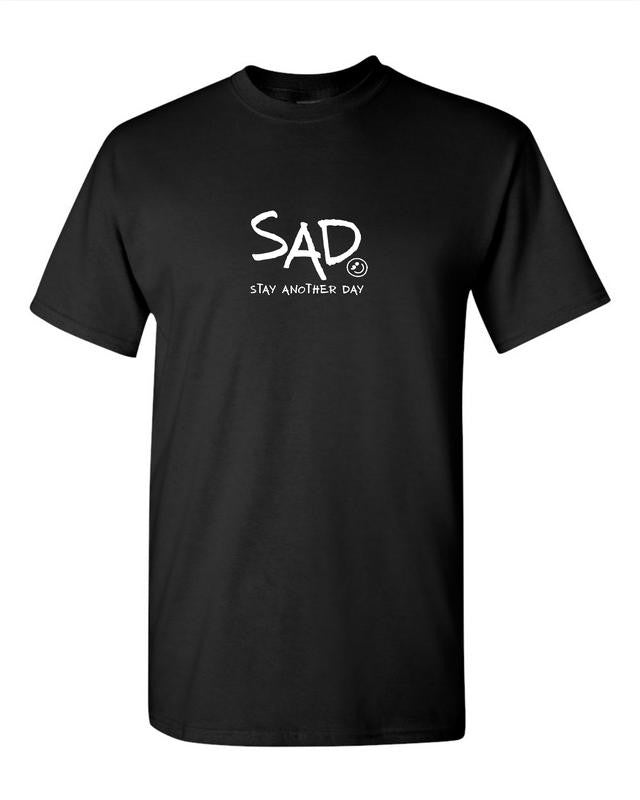 Stay Another Day Original Design Black Tshirt with White Print - Mental Health Awareness Apparel Casual Cotton Soft Stylish T-Shirt Top Basic Big Small Tee Crewneck Shortsleeve Menswear Underwear