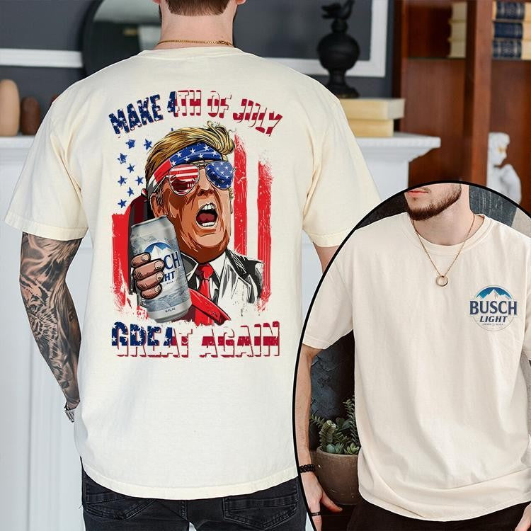 BUSCH LIGHT, BEER, Light Make 4th of July Great Again shirt, Busch Light Beer Tshirt, Casual Graphic Round Neck T-shirt for Summer, Fashion for Daily Wear