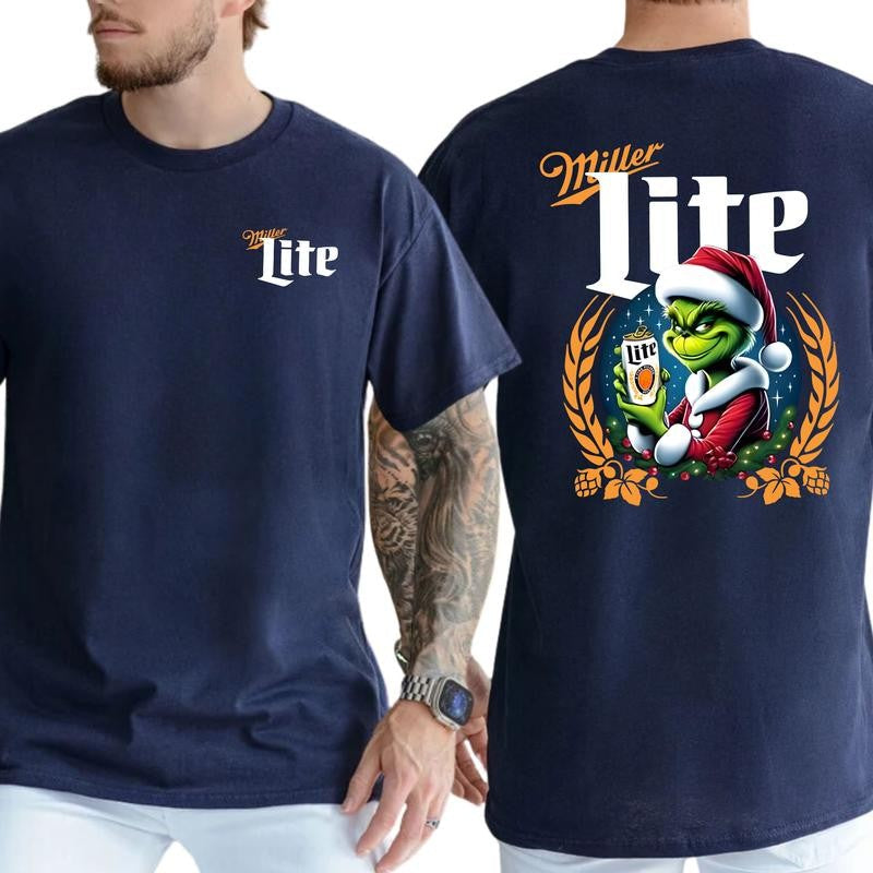 Miller Lite Grinchmas Shirt, Miller Lite Christmas Shirt, Classic Cotton Top, Soft Fabric Shortsleeve Shirt