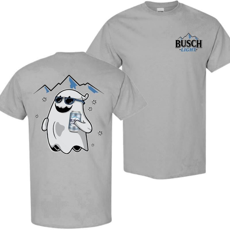 Busch Light, Busch Light Ghost Halloween 2 Sided T-Shirt, Halloween T-Shirt, High-Quality Printing, All Seasons, Casual Fitted, For Men And Women Menswear Top Tshirt Streetwear Crewneck