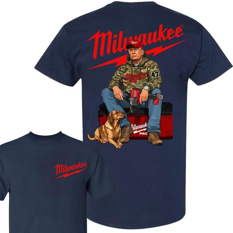 Milwaukee Trump Camo Unisex Cotton T-Shirt, Fuel Hand Drill Dog Hunt Shirt, Trump With Local Boy T-Shirt
