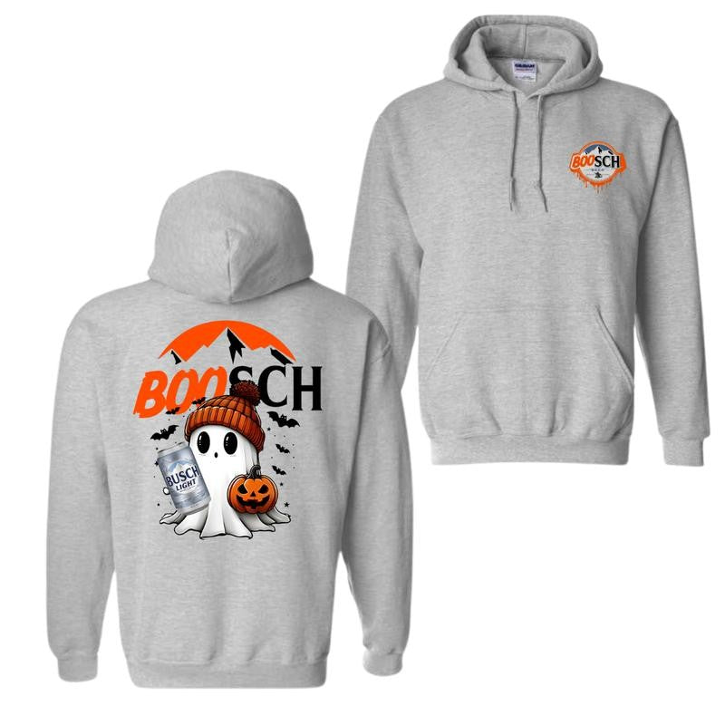 Boosh Light Cute Boo Ghost Halloween 2 Sided Shirt, Busch Light Halloween Hoodie For Men And Women, Halloween Cute Ghost Trendy Hoodie, Casual Classic