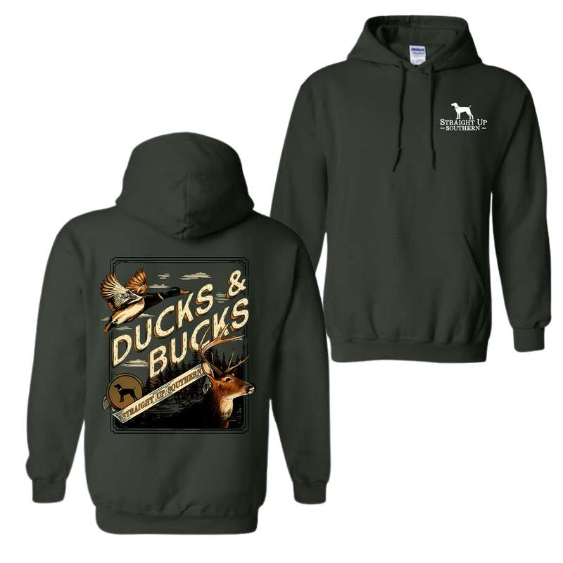 Ducks and Bucks - Mallard Duck and Whitetail Buck Hunting Hoodie - Youthful & Vibrant - Every Size Available
