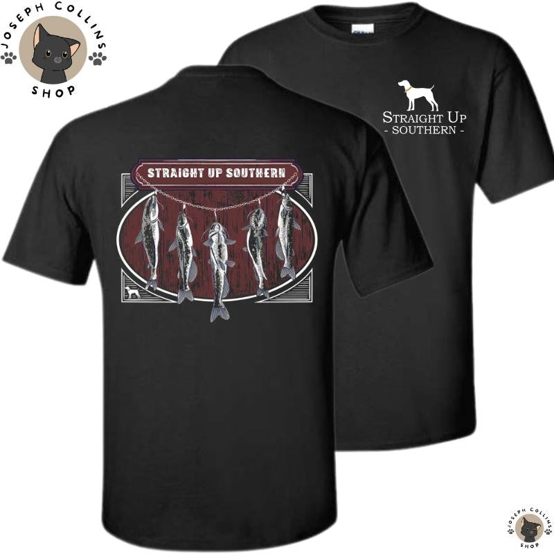 Catfish Stringer - Men's Short Sleeve T-Shirt - by Straight Up Southern - Summer Outfits, Regular Fit Short Sleeve Crew Neck T-Shirt for Men, Casual Comfy Knitting Top for Summer