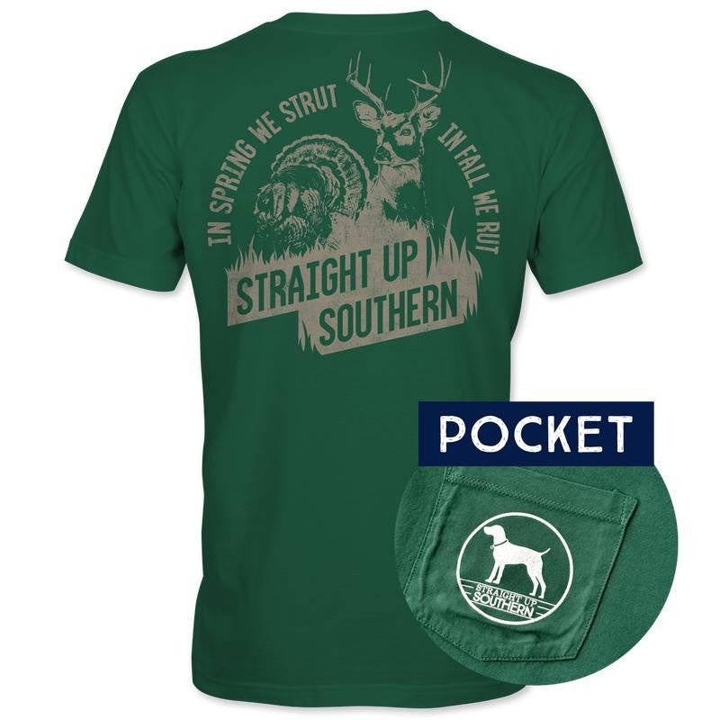 Strut and Rut - Turkey and Whitetail Buck Hunting T-Shirt - Green