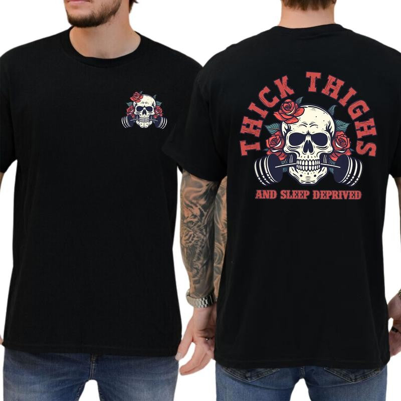 Casual, 2-sidedThick Thighs and Sleep Deprived Shirt, Full Color, For Men ,Gift For men, Casual.