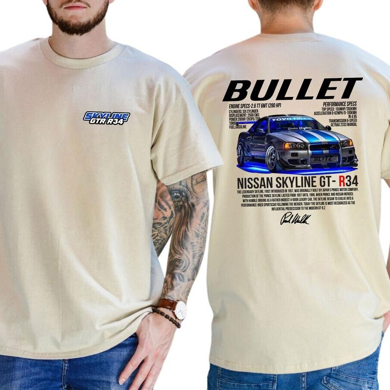 Bullet Skyline Nissan GTR T-shirt, Fast Car T-shirt, Soft Fabric Short Sleeve Shirt
