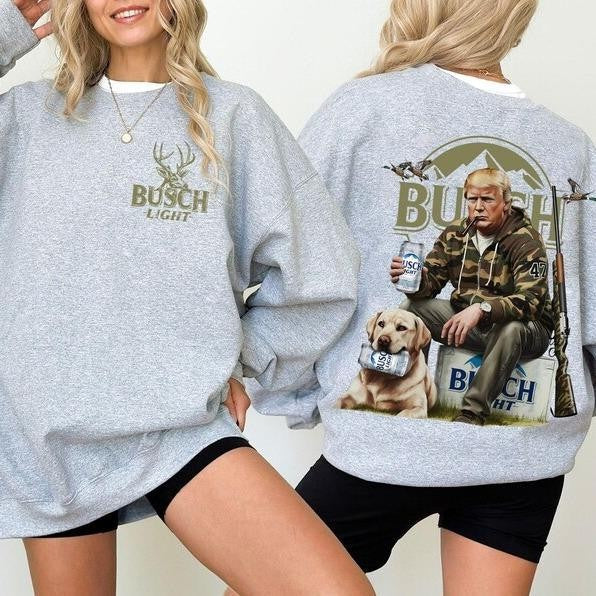 [Sale Up To 60%] Trum Hunting and Drinking Beer Hoodie/ T-Shirt/ Sweatshirt, Old School Camo, Maga 2024, Busch Light Hoodie, Gift For Him, For Fan