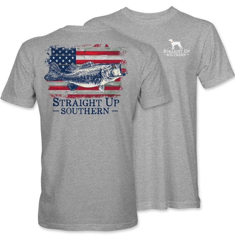 Bass America - Largemouth Bass and American Flag T-Shirt-Youthful & Vibrant - Every Size Available