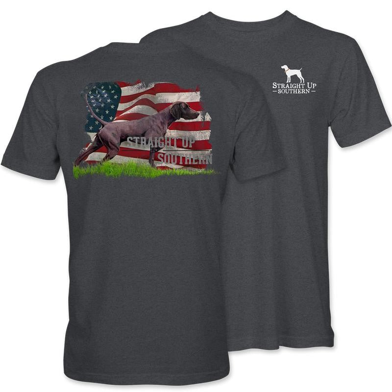 The Point - German Shorthaired Pointer with American Flag Background Tee