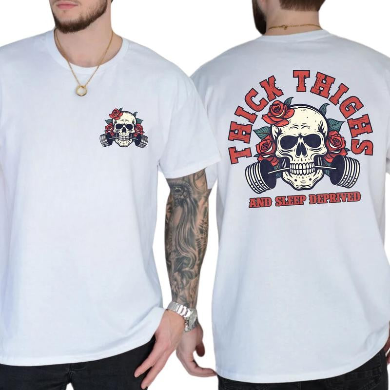Casual, 2-sidedThick Thighs and Sleep Deprived Shirt, Full Color, For Men ,Gift For men, Casual.