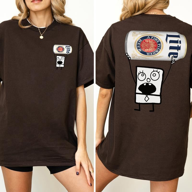 DoodleBob Miller Lite Unisex T-Shirt, Doodlebob Beer Graphic 2 Sided Shirt, Vintage Drink T-Shirt, Drinking Tshirt for Men, Comfort Cotton Fabric Tshirt, Printed Graphic Women's Top, Casual Womenswear, Drink Shirt