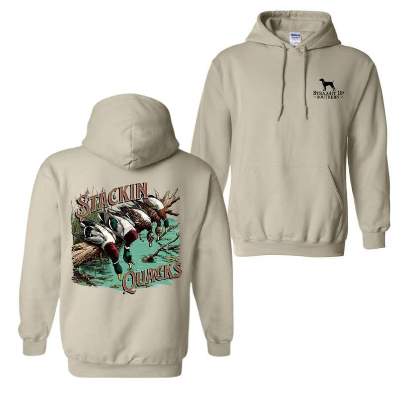 Straight Up Southern Hoodie - 'Stackin Quacks' Hoodie - Hunting Design With River Duck Image And Slogan 'Stackin Quacks', Full Of Southern Style And Passion For Hunting