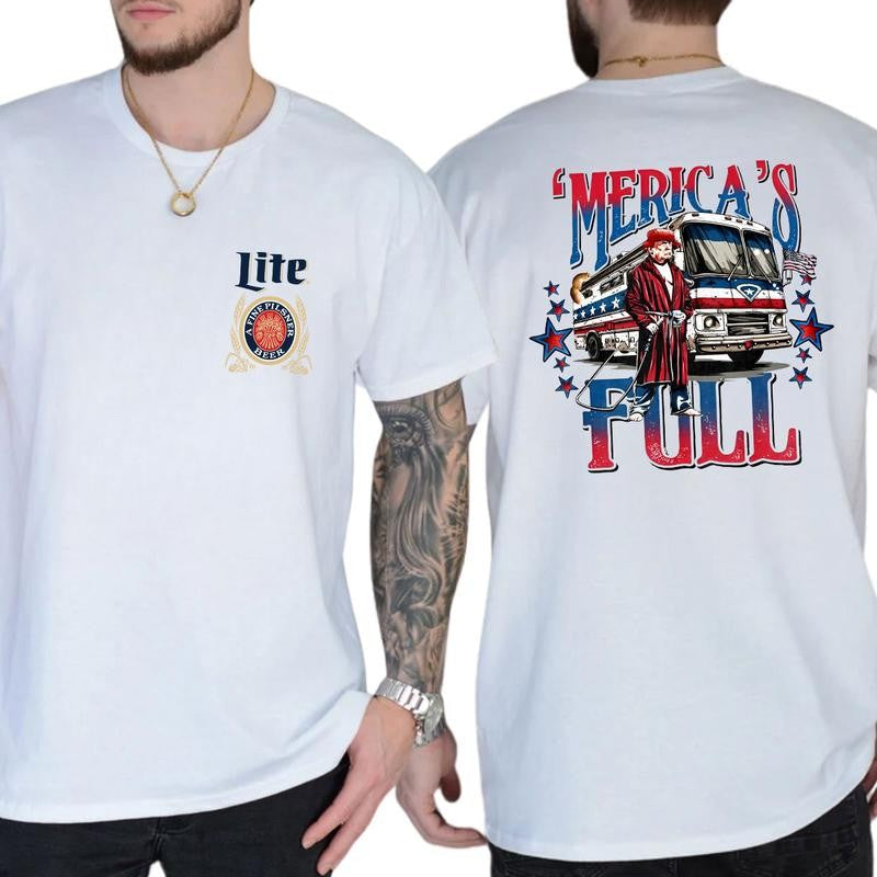 Trump Merica Full shirt,Trump Miller Litee shirt,Trump 47 Make America Great Again, Casual Menswear, Classic Cotton Top, Soft Fabric Shortsleeve Shirt