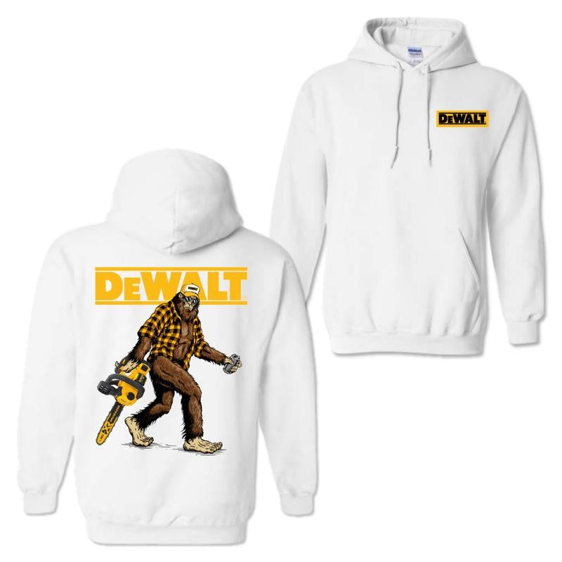 DeWalt Hoodie with Bigfoot Chainsaw Design for Tool and Adventure Enthusiasts - Classic Fit Unisex Hoodie, Menswear