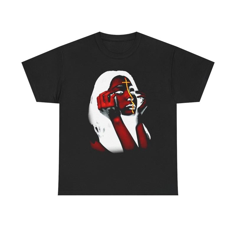 Vintage Flaming Cross Girl Graphic T-Shirt Casual Classic Cotton Menswear Top Retro Comfy Crewneck Shortsleeve Streetwear Tshirt Tee