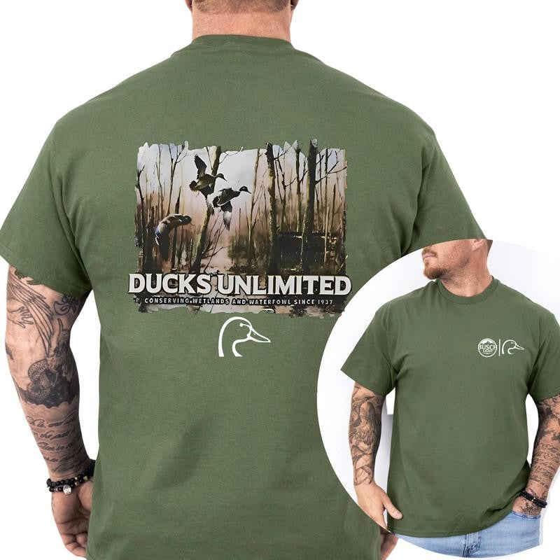 Casual, 2-sided Busch Light Ducks Unlimited T-shirt, Full Color, For Men ,Gift For men, Casual.