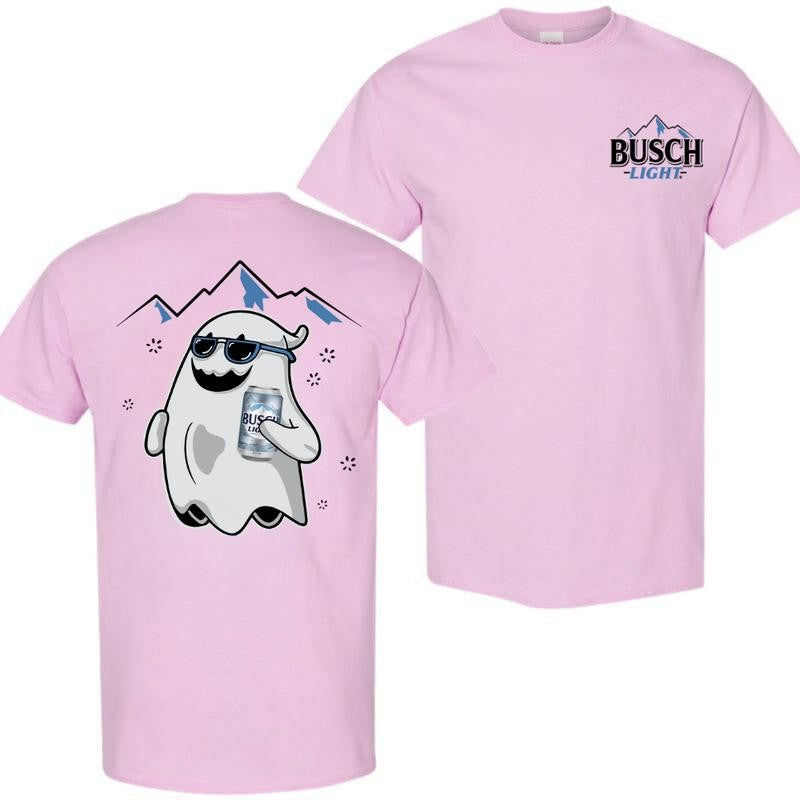 Busch Light, Busch Light Ghost Halloween 2 Sided T-Shirt, Halloween T-Shirt, High-Quality Printing, All Seasons, Casual Fitted, For Men And Women Menswear Top Tshirt Streetwear Crewneck