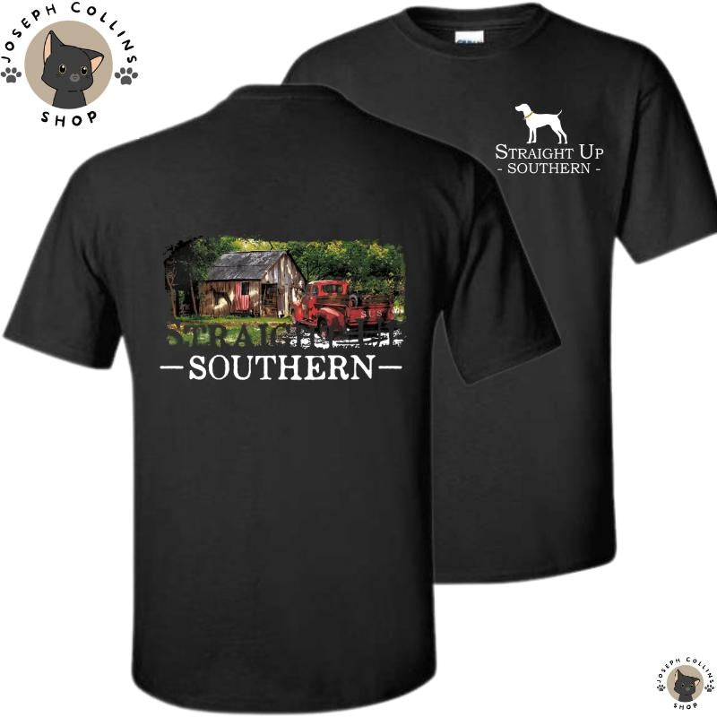 Farmhouse Classic Truck - Men's Short Sleeve T-Shirt - by Straight Up Southern - Summer Outfits, Regular Fit Short Sleeve Crew Neck T-Shirt for Men, Casual Comfy Knitting Top for Summer